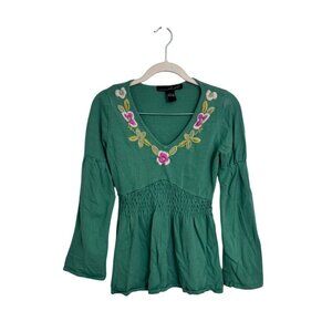 Willi smith vintage long bell sleeve top sz S‎ empire waist smocked fairy grunge